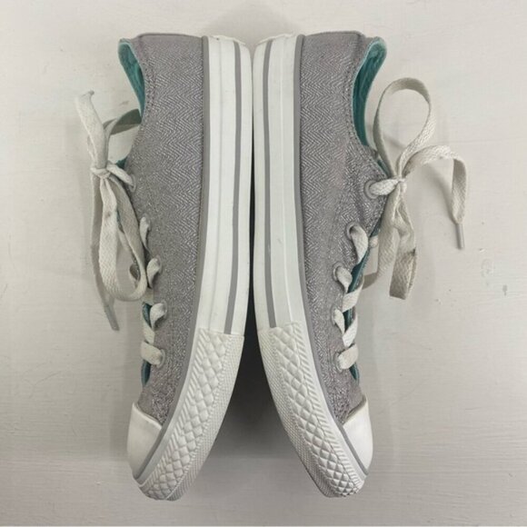 Converse Double Tongue Silver Sparkle and Turquoise Low Top Sneakers Youth Size3 - Picture 9 of 12
